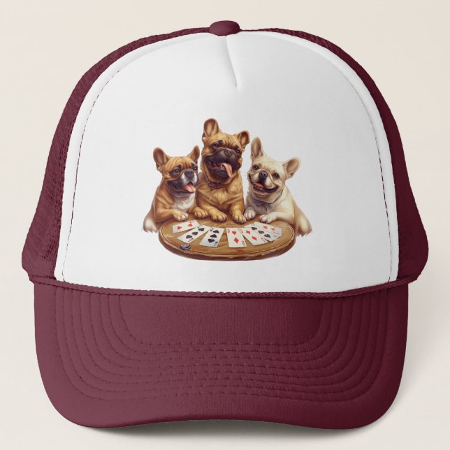 Casquette Beaux Bulldogs français jouer des cartes (Devant)