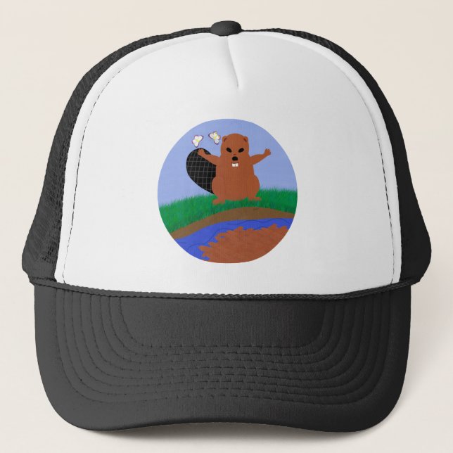 Casquette Beaver Building Dam Cartoon Art (Devant)