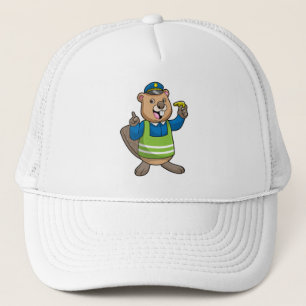 Casquette Beaver en tant qu'agent de police avec sifflet