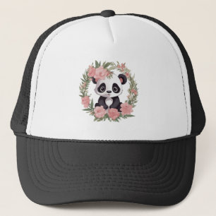 Casquette Bébé adorable Panda Ours avec fleurs