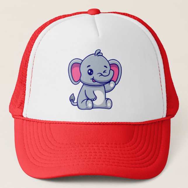 Casquette Bébé éléphant mignon assis dessin animé-23800 (Devant)