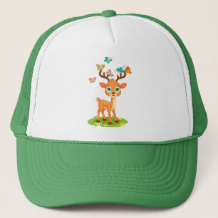 Casquette Bébé mignon cerf jouant avec des papillons-23475