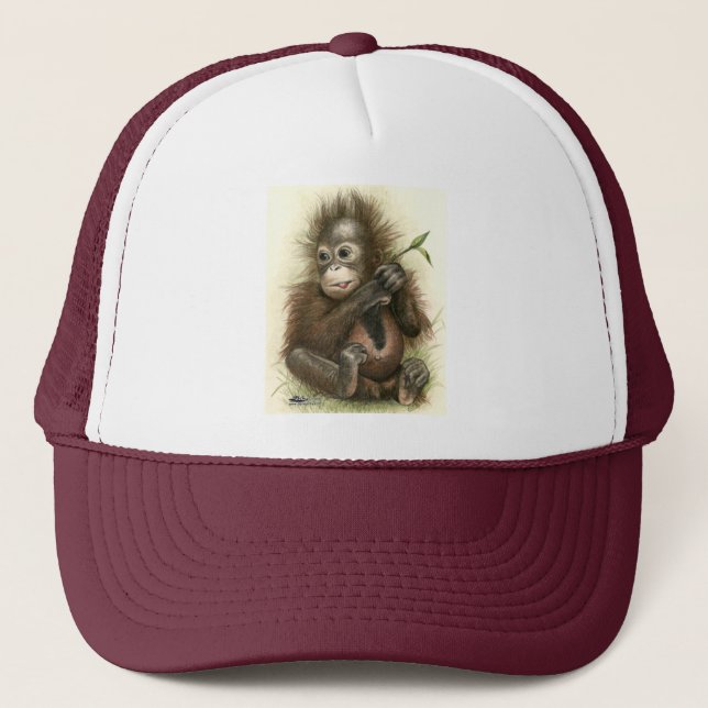 Casquette Bébé orang-outan avec des feuilles (Devant)