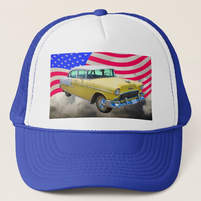 Casquette Bel Air 1955 de Chevrolet avec le drapeau (Devant)