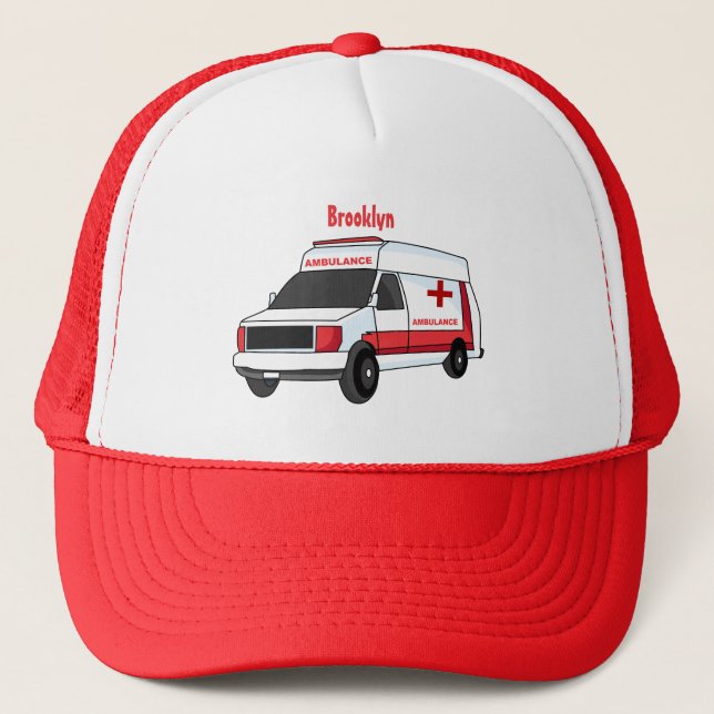 Casquette Belle ambulance rouge caricature van (Devant)
