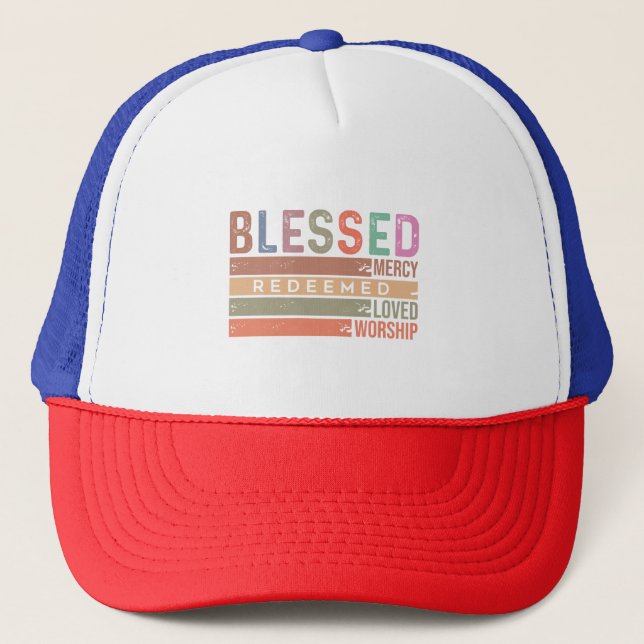 Casquette Béni, Miséricorde, Racheté, Aimé et Culte (Devant)