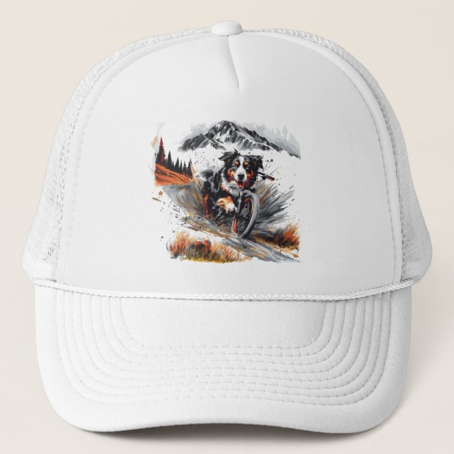 Casquette Bernese Mountain Dog Biking Dans Les Montagnes (Devant)