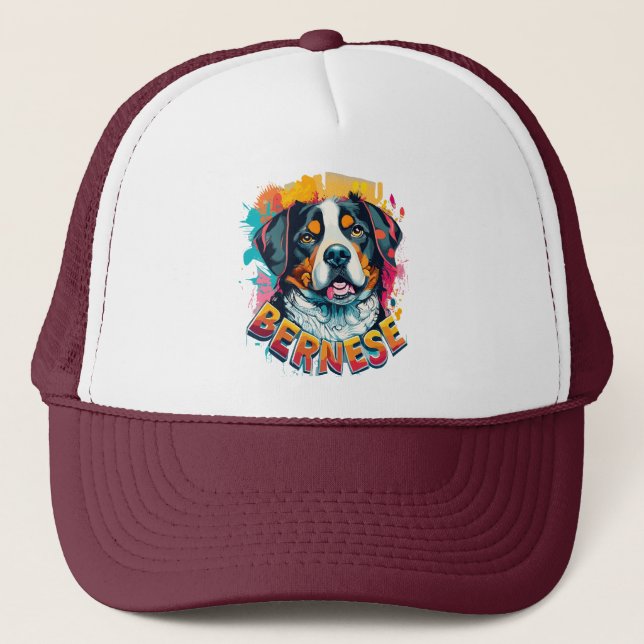 Casquette Bernese Mountain Dog Head Vibré couleur éclaboussu (Devant)