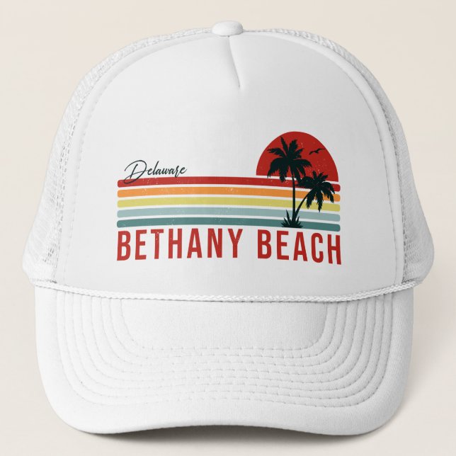 Casquette Bethany Beach Delaware Palmiers Retro Sunset 60 an (Devant)