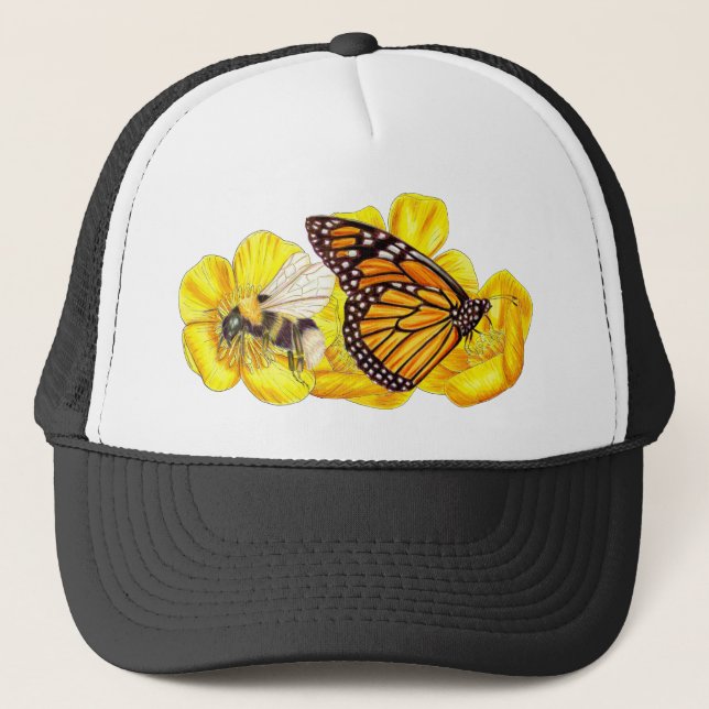 Casquette Beurre, papillon et illustration d'abeilles (Devant)