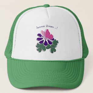 Casquette Beurre rose mou Doodé de fleurs violettes été