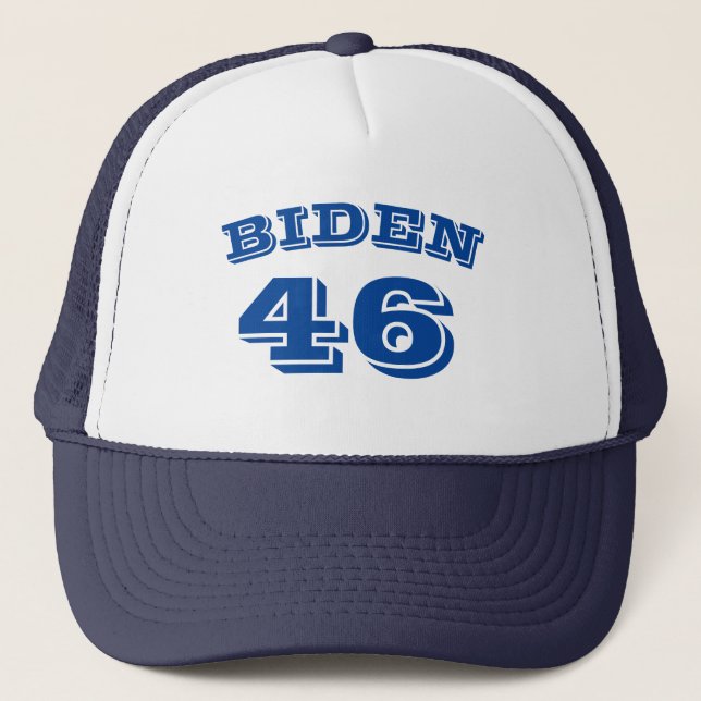 Casquette Biden 46 lettres bleues courbes blanches (Devant)