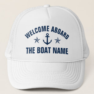 Casquette Bienvenue à bord du nom de bateau ancre nautique
