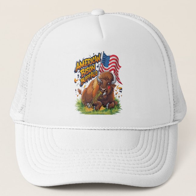 Casquette Bison avec drapeau américain dans l'herbe (Devant)