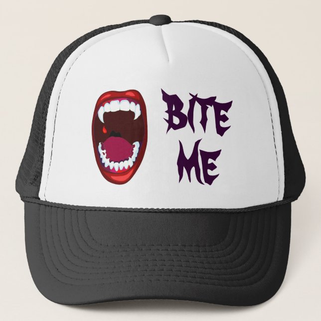 Casquette Bite Me Vampire Dents Démon Fangs Campagne Horreur (Devant)