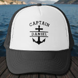 Casquette Black Captain Boat Nautical Anchor Ship<br><div class="desc">Show off your maritime style with this black nautical captain trucker hat, featuring a bold anchor and ship graphic for a crisp, classic look. Perfect for boat owners, captains, crew members, and anyone who loves life on the water. The breathable mesh back keeps you cool on sunny days at the...</div>
