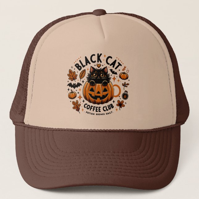 Casquette Black Cat Coffee Club Halloween Trucker Hat (Devant)