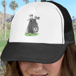 Casquette Black Golf Initial Monogram<br><div class="desc">This black and white hat features a stylish black watercolor golf bag filled with clubs, sitting on a patch of green grass. The design includes a simple serif white initial monogram placed right on the bag, making it feel like a natural part of the artwork. The letter stands out against...</div>