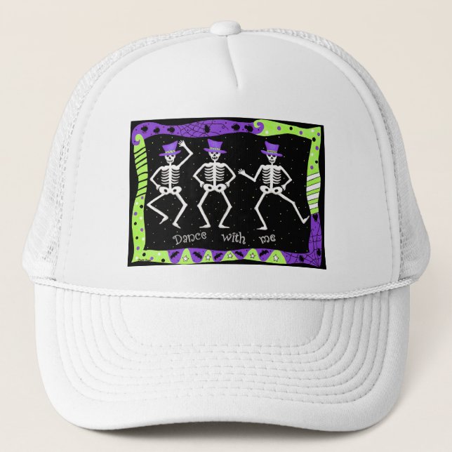 Casquette Black White Halloween Skeleton Bones Danse (Devant)