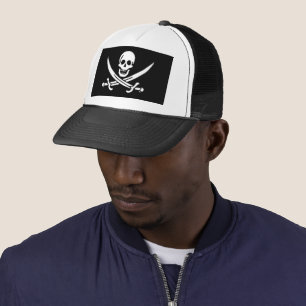 Casquette Blanc, Drapeau de pirate Calico Jack, Crâne et sab
