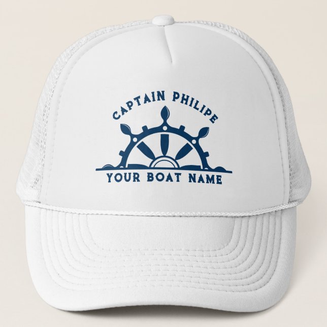 Casquette Blanc et bleu marine volant roue de direction text (Devant)