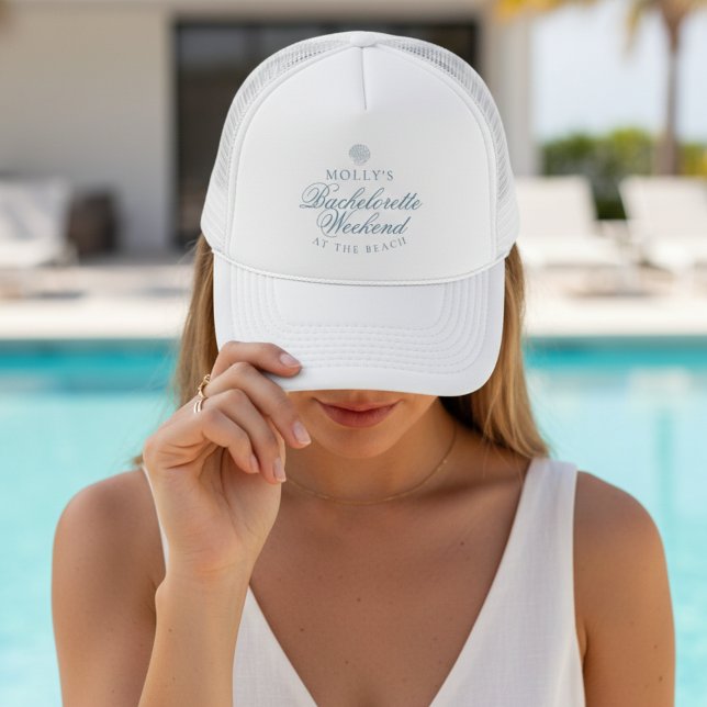 Casquette Bleu côtier Coquillage Demoiselle d'Honneur (Coastal Blue Seashell Bachelorette Trucker Hat
)