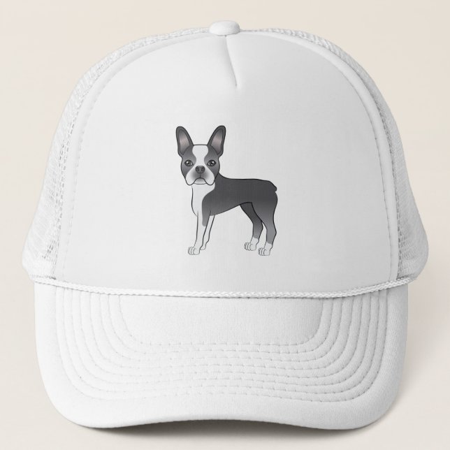 Casquette Bleu Et Blanc Boston Terrier Dessin Dessin De Chie (Devant)