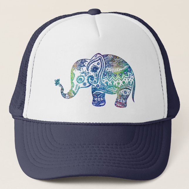 Casquette Bleu et vert doux tons Fleur Eléphant (Devant)