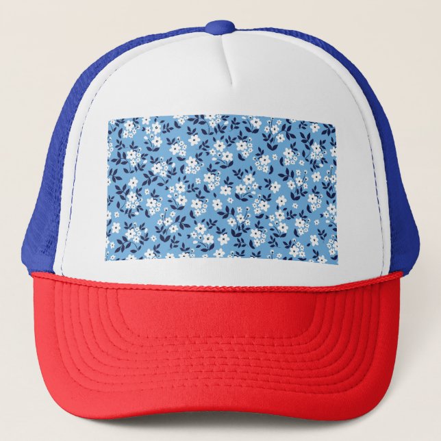 Casquette Bleu, Fleurs blanches : Vintage (Devant)