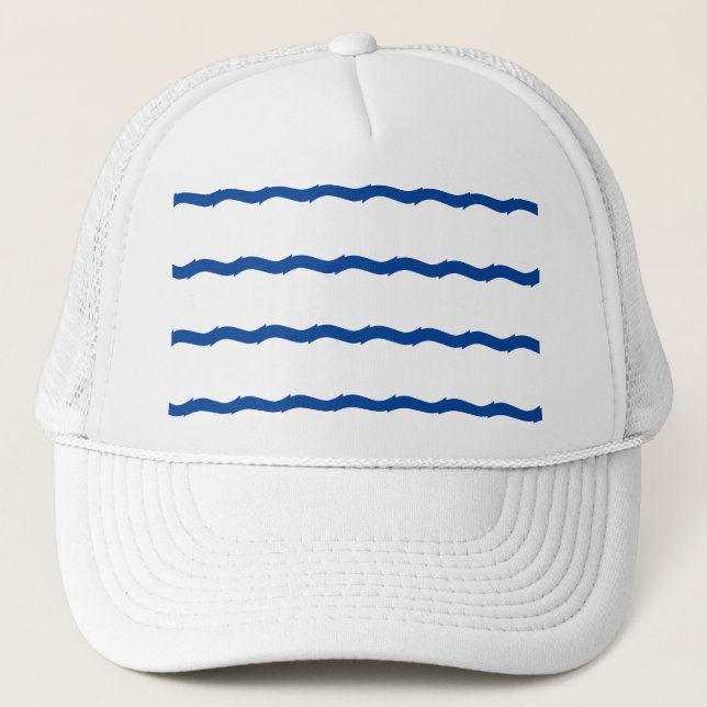 Casquette Bleu nautique Bleu blanc vagues rayures motif (Devant)