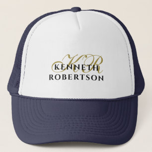 Casquette Bleu Nuit Blanc Monogramme Or Noir Minimaliste Hom