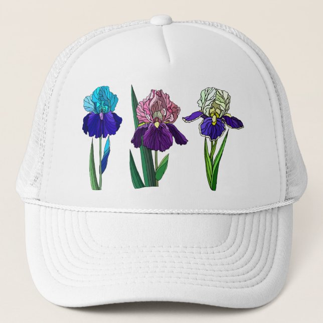 Casquette Bleu, Rose, Purple Irises (Devant)