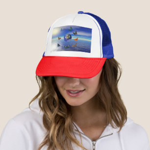 Casquette Bleu Terre Papillons Trucker Chapeau