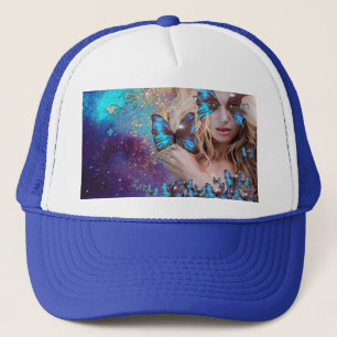 CASQUETTE BLUE BUTTERFLY WITH GREEN GOLD SPARKLES