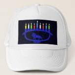 Casquette Blue Lion Menorah<br><div class="desc">Features a lion-themed Chanukkah menorah with all eight candles and the shamash burning. Chanukkah is the mid-winter "Festival of Lights."</div>