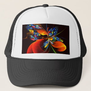 Casquette Blue Orange Floral Moderne Art Abstrait Motif #03