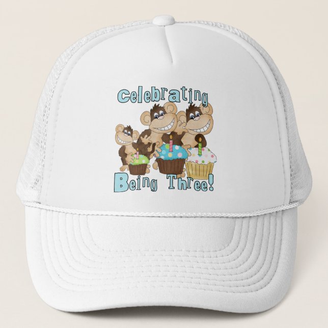 Casquette Blue Party Monkeys 3e anniversaire T-shirts et cad (Devant)