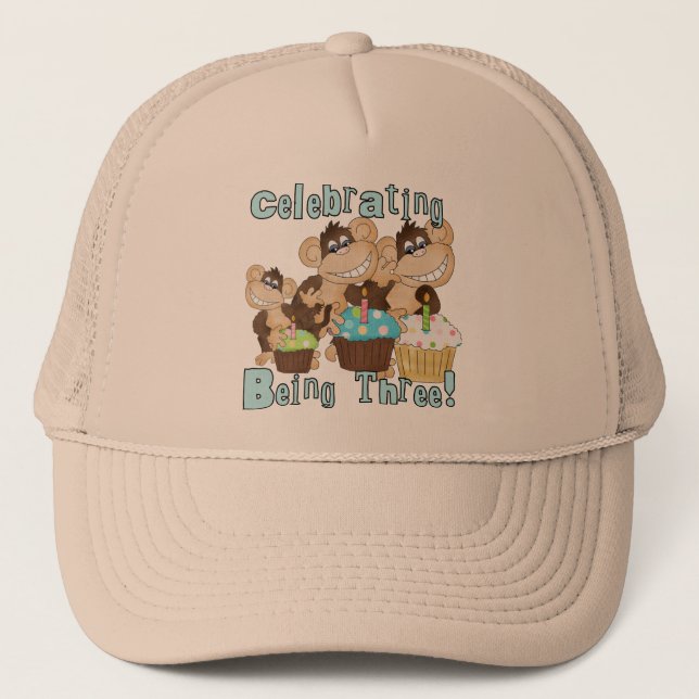 Casquette Blue Party Monkeys 3e anniversaire T-shirts et cad (Devant)