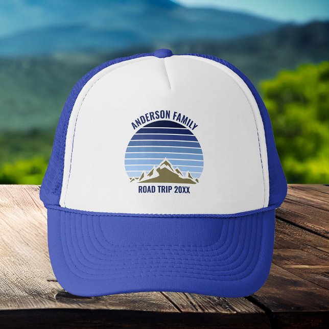 Casquette Blue Sunset Mountain Custom Family Réunion Voyage (Créateur téléchargé)