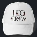 Casquette Boho Bling | Équipe du Mariage Enterrement de Vie<br><div class="desc">Typographie "I Do Crew" Florale Rustique : riches bouquets floraux aquarelles boho chic peints à la main en rouge bordeaux, rose blush et bleu marine sur lettrage noir classique orné de laurier botanique et d'accents bleu foncé. De la collection "Boho Bloom", cette belle mise en page présente un riche bouquet...</div>