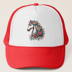 Casquette Boho Horse avec Fleurs, Floral Horse Lover