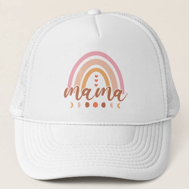 Casquette Boho Rainbow Mama avec phases de lune (Devant)