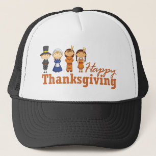 Casquette Bon thanksgiving avec Pilgrim Amérindien