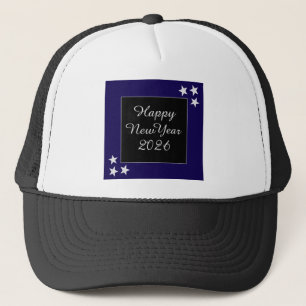 Casquette Bonne année 2026 Étoiles argentées Noir et bleu
