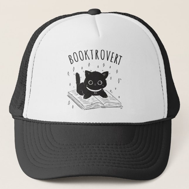 Casquette Booktrovert chat avec livre et étoiles (Devant)