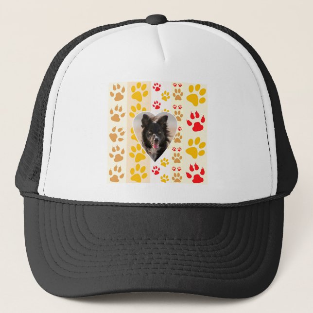 Casquette Bordure Collie Empreinte de patte Amour Coeur (Devant)