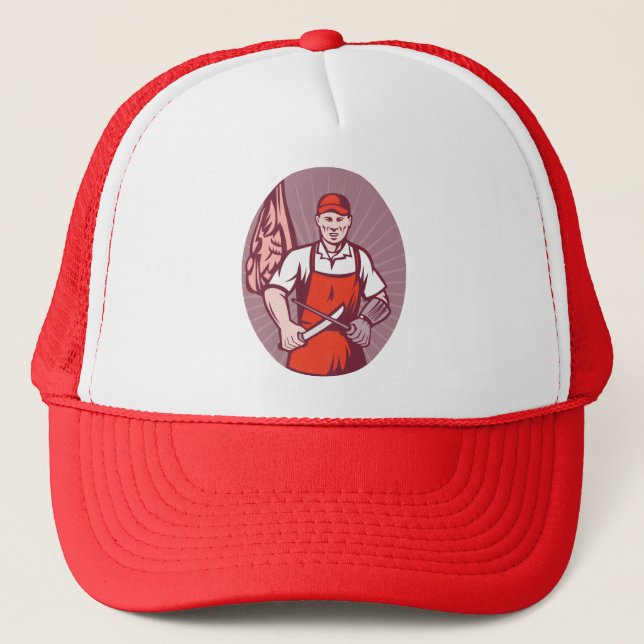 Casquette Boucher affilant le couteau dans la boucherie (Devant)