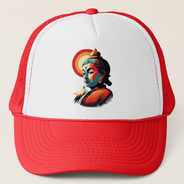 Casquette Bouddha Lord Retro Pop Art Seamless Motif (Devant)