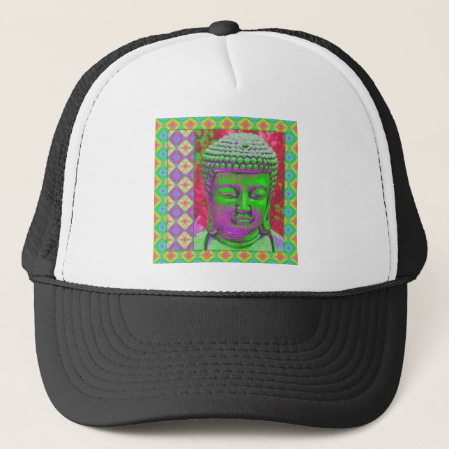 Casquette Bouddha Pop avec des bordures en Patchwork en vert (Devant)