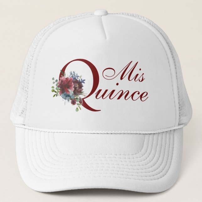 Casquette Bourgogne et bleu Floral Mis Quince Anniversaire (Devant)